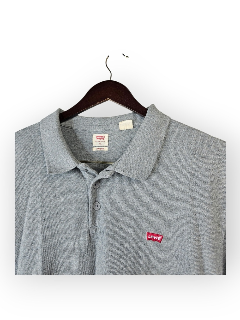 Levis Gray Short Sleeve Polo Shirt Red Tab Logo Size XL - Picture 3 of 5